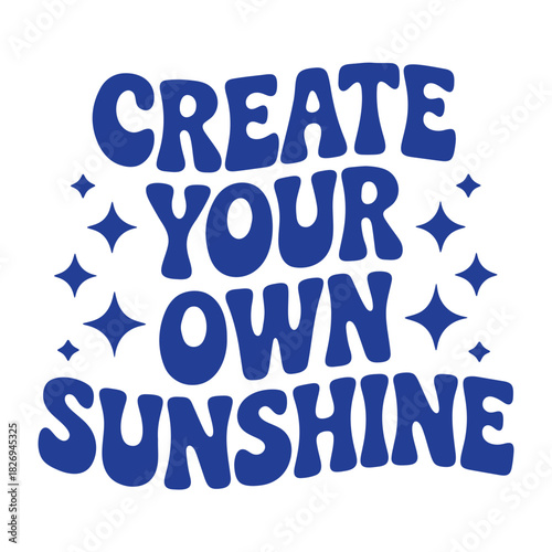 Create your own sunshine in bold blue lettering with star accents on a white background design element