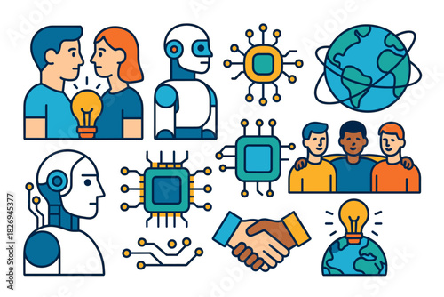 Technology and diversity: human, robot, and global harmony in flat design