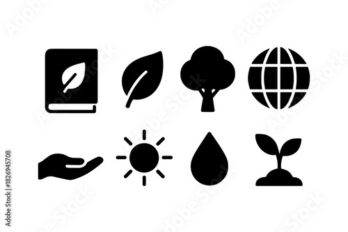 Eco-friendly icons set: nature, sustainability, and growth concepts