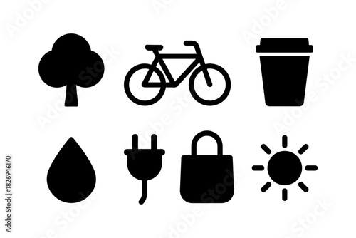 Eco-friendly icons: sustainable lifestyle symbols in modern minimal design
