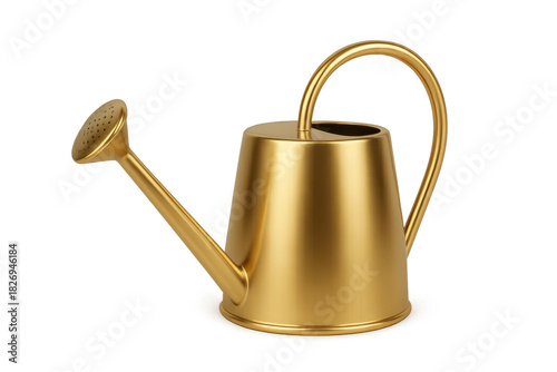 Golden watering can for gardening and plant care