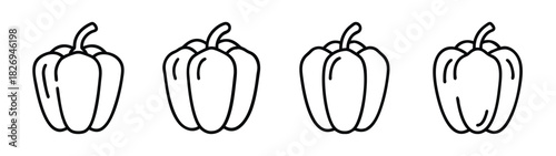 Vector graphic drawing of bell peppers isolated on white background for coloring book page design