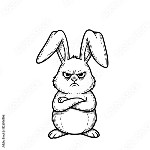 A captivating line drawing of a rabbit with an angry expression, full of intensity, showcasing a unique personality. vector illustration