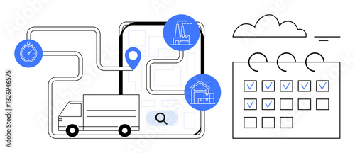 Logistics concept. Logistics with efficient route mapping, resource planning, and timely delivery. Logistics optimizing supply chain and operations. For delivery services, transportation apps
