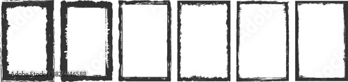 “Set of grunge rectangular frames with rough distressed borders and textured brushstroke edges, perfect for posters, flyers, scrapbooking pages, photo overlays, digital design projects, artistic layou
