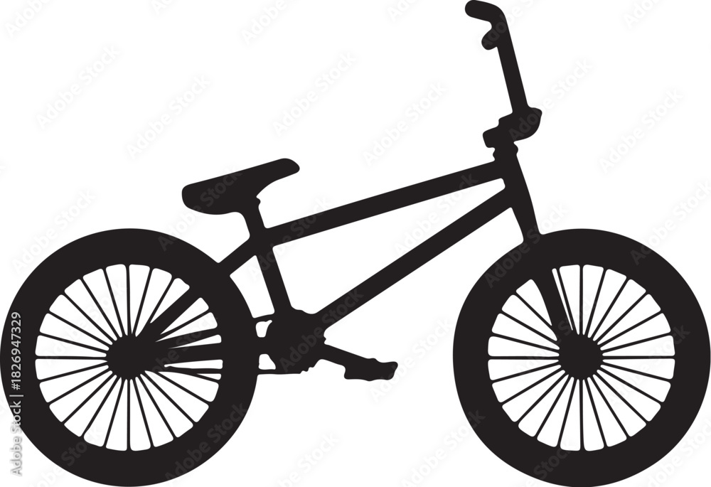 Fototapeta premium Bmx bike silhouette vector graphic; black stylized freestyle bicycle side view symbol on white background