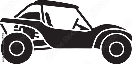 Black silhouette of an off-road dune buggy vehicle, perfect for adventure and outdoor sports graphics