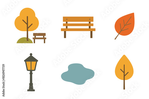 Autumn icons collection with park elements in flat design style