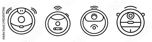 Robot vacuum cleaner evolution line art vector illustration for smart home appliance design icon