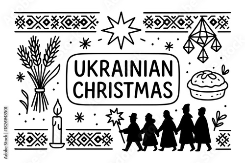 Ukrainian christmas celebration with traditional elements and festive silhouettes