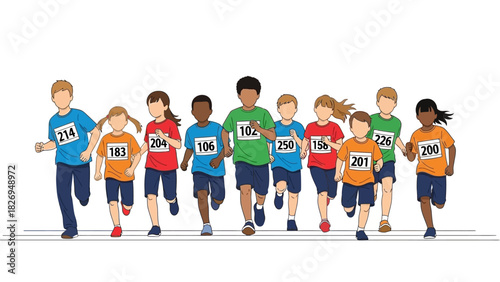 Children sprinting in a race with determination and focus on the finish line.