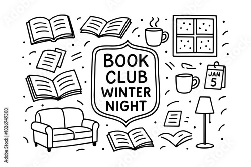 Cozy winter book club night with hot drinks and comfortable reading