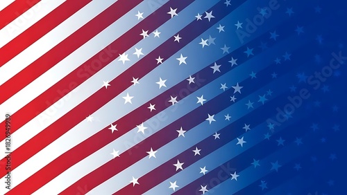 Patriotic American Flag Style Background Design with Red and White Stripes and Blue Gradient with Stars for Celebrations and National Holidays