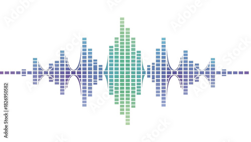 Digital audio waveform visualization representing sound waves and music frequencies.