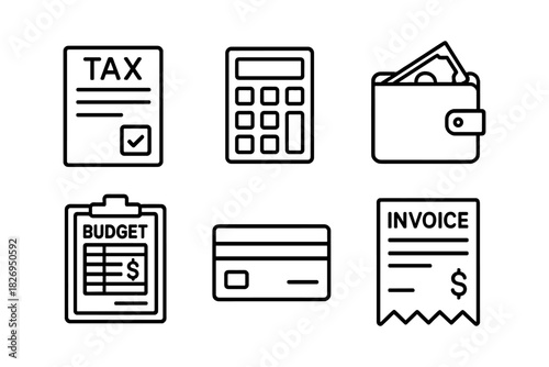 Minimalist financial and accounting icons set with linear design