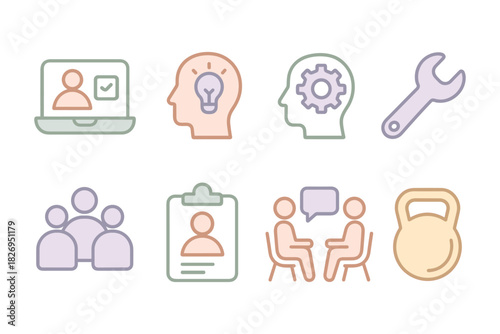 Minimalist pastel outline icons for business and personal development