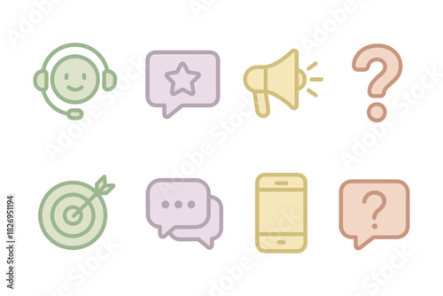 Colorful line icons for customer support and communication