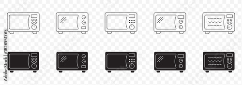 Microwave oven icon set with editable stroke in outline, flat, solid. microwave icon, cooking icon . eps 10