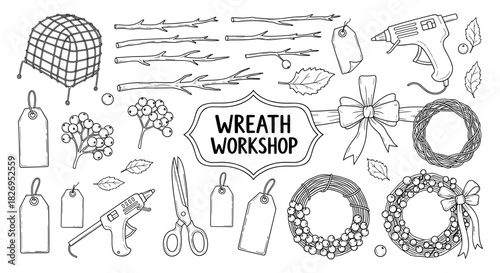 Diy wreath workshop elements for crafts and holiday decor