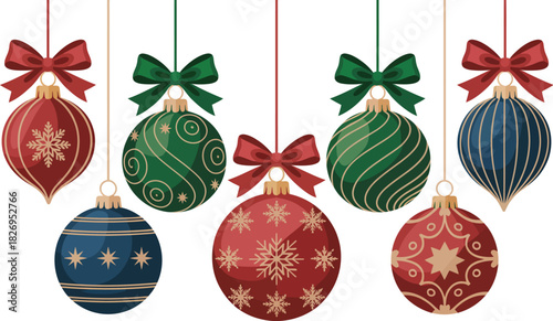 Red Green Blue Christmas Ornaments With Bows decoration