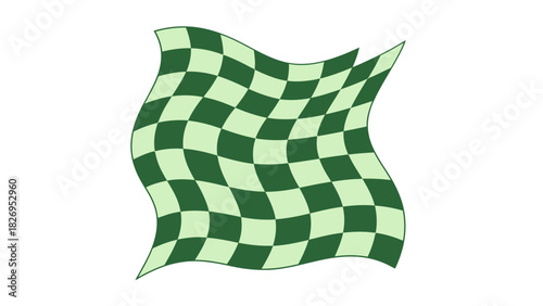 Waving Green and White Checkered Flag Illustration.