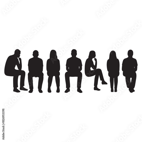 men and women in various sitting, waiting, and resting postures vector silhouette