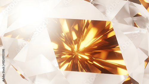 Close-up of Diamond Facets with Golden Light Rays macro