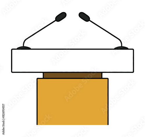 A podium with two microphones for public speaking or presentations.