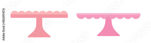 Scalloped Dessert Stands flat vector illustration.
Pink Cake Stand clipart.
Empty tray for fruit and desserts.
White background.