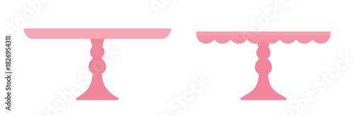 Scalloped Dessert Stands flat vector illustration.
Pink Cake Stand clipart.
Empty tray for fruit and desserts.
White background.