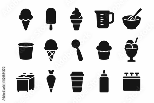 Black silhouette icons of ice cream and dessert items