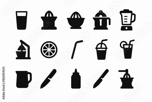 Black silhouettes of kitchen appliances and utensils for beverage preparation