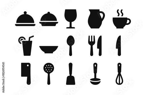 Silhouette collection of kitchen utensils and tableware icons
