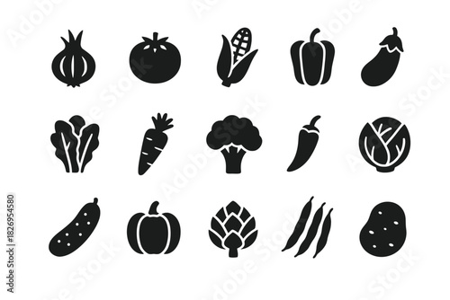 Silhouette icons of various vegetables in a grid layout
