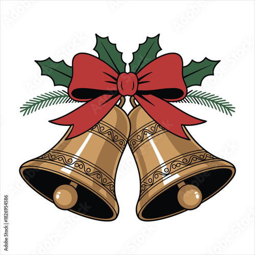 Holiday bells adorned with a festive red ribbon and holly create a cheerful with transparency