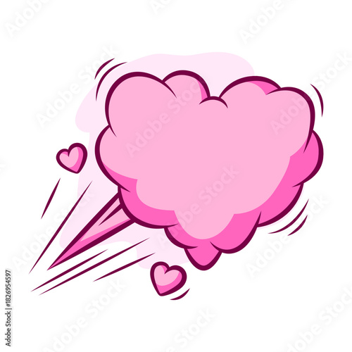 Valentine cartoon cloud heart. Romantic speech bubble in comic style. Love greeting card.