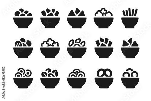 Silhouette icons of various foods in bowls