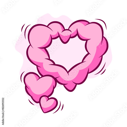 Valentine cartoon cloud heart. Romantic speech bubble in comic style. Love greeting card.