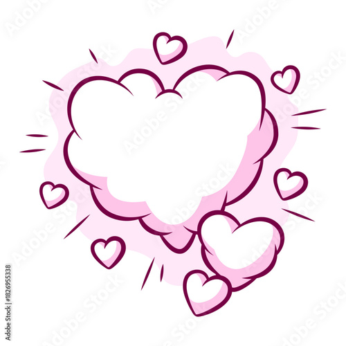 Valentine cartoon cloud hearts. Romantic speech bubble in comic style. Love greeting card.