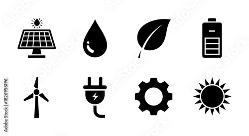 Eco energy icons: renewable resource symbols for sustainable solutions