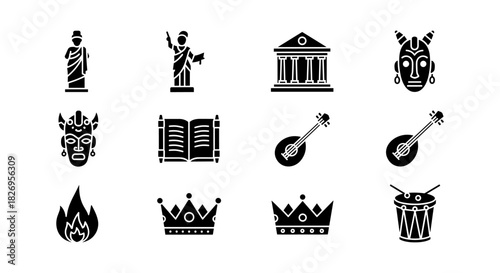 Ancient symbols silhouette collection: culture, history, and art icons