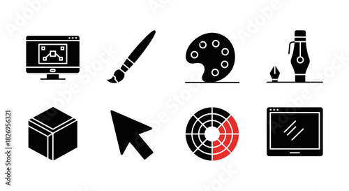 Creative design elements: monochrome icons for digital art and graphic tools