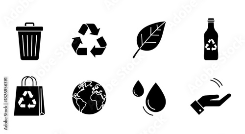 Eco-friendly icon set: recycling, sustainability, and environmental conservation symbols