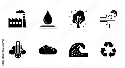 Eco-friendly icons: silhouette symbols for nature and sustainability