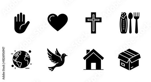 Essential symbols of community and faith in bold silhouette styles