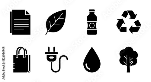 Eco-friendly icons set: sustainability, recycling, and renewable energy symbols