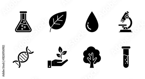 Science and nature icons collection featuring laboratory and ecological symbols