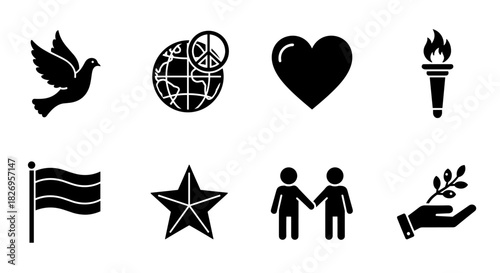 Peace and unity icons: symbols of love, harmony, and togetherness