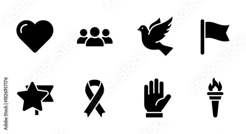 Peace and unity icons bold silhouette