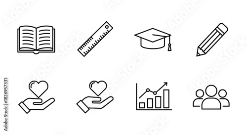 Linear icons set: education and business essentials